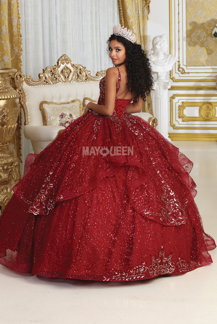Regal Red Majesty: Embroidered Quinceañera Ballgown