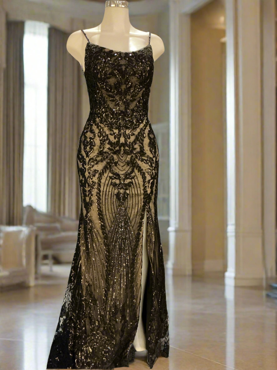Sequin Symphony: A Black and Beige Masterpiece Gown