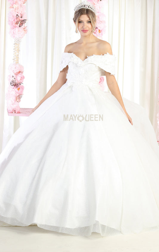 Sparkling Tulle & Floral Off-Shoulder Wedding Gown