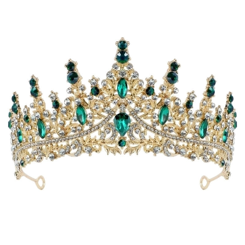 Emerald Majesty: Gold Filigree and Crystal Tiara