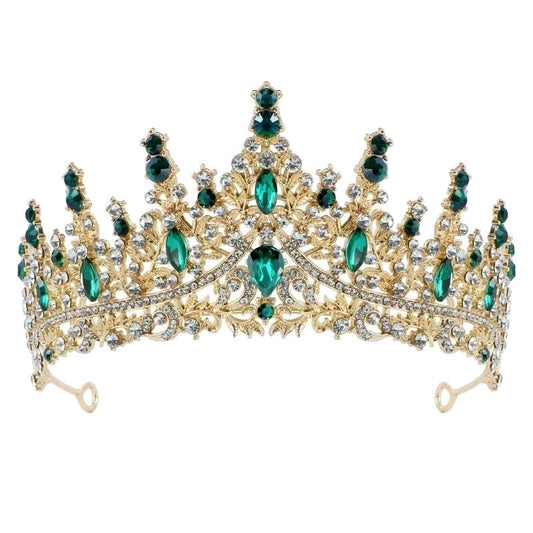 Emerald Majesty: Gold Filigree and Crystal Tiara