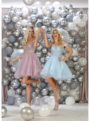 Mauve Dream Tulle & Lace Short Homecoming Dress with Off-Shoulder Detail