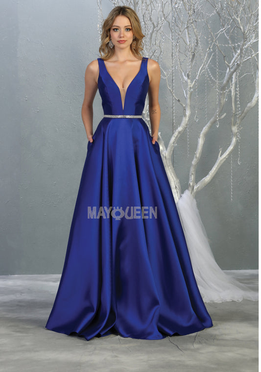Dramatic Long V-Neck Evening Gown