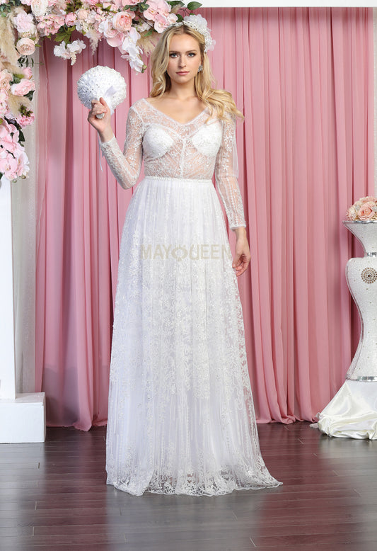 Lace Dream: Sheer Bodice Wedding Gown with Floral Accents