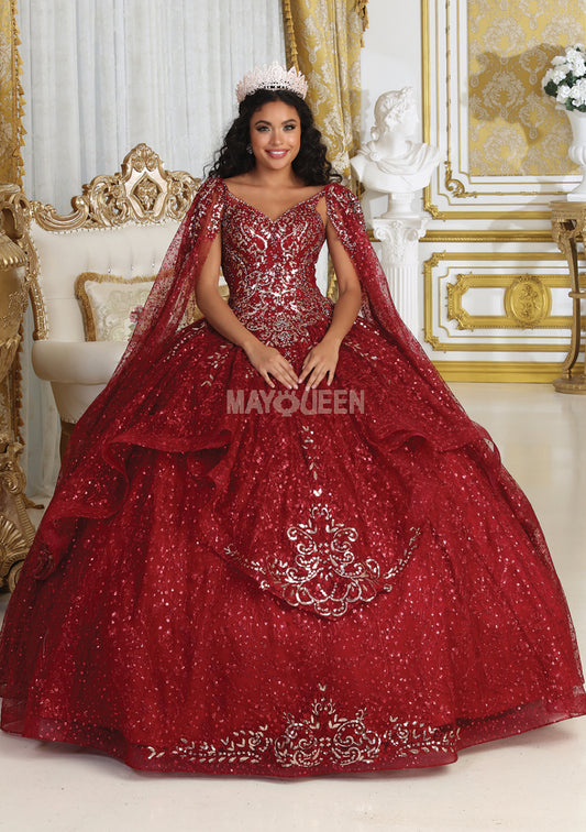 Regal Red Majesty: Embroidered Quinceañera Ballgown