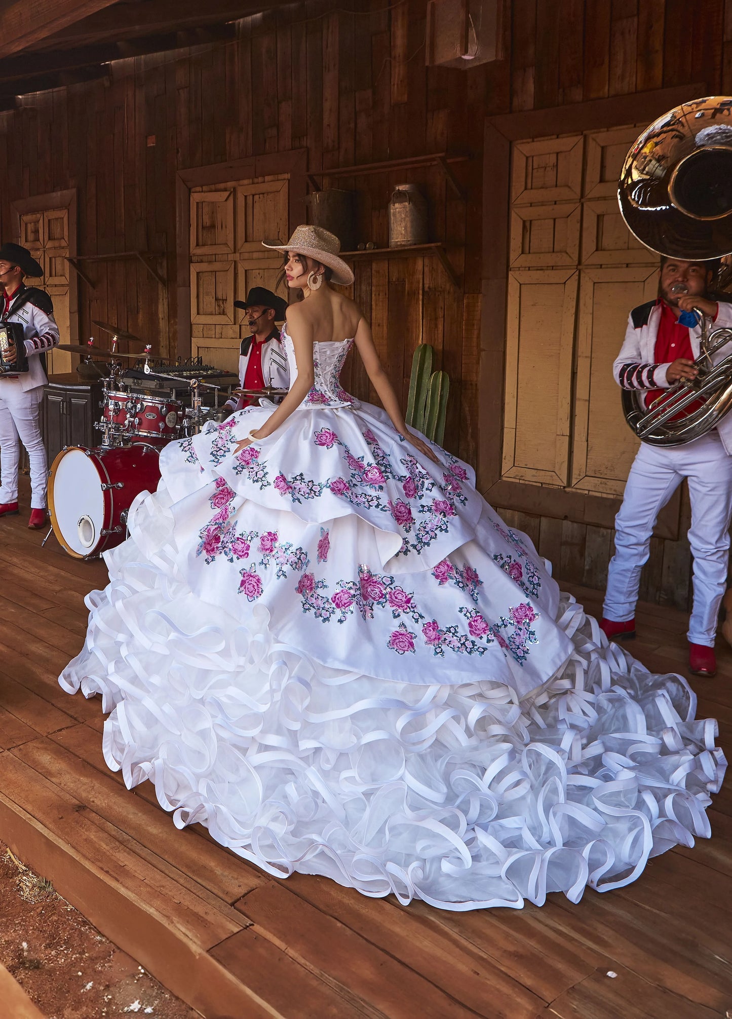 Whispers of White: An Exquisite Embroidered Quinceañera Gown, Woven with Dreams and Timeless Elegance