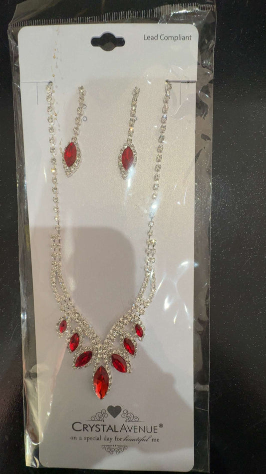 Crystal Avenue Crimson Cascade: Rhinestone & Marquise Red Stone Jewelry Set