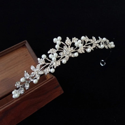 Leafsong Tiara: Pearl & Rhinestone Bridal Crown