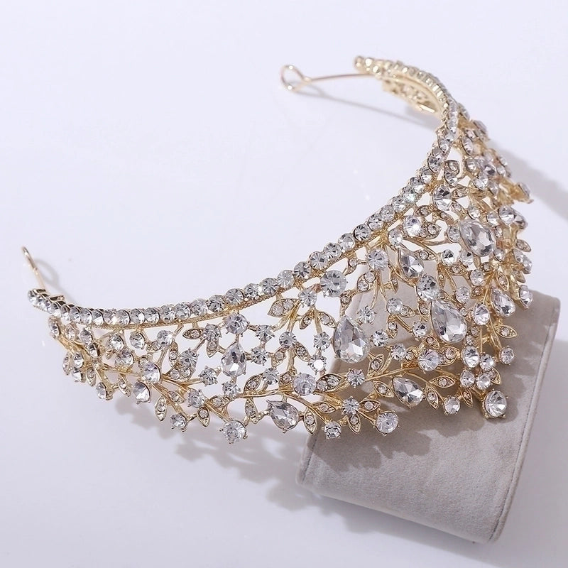 Golden Laurel Majesty: Crystal Leaf Tiara