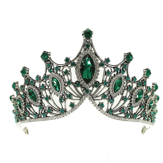 Emerald Majesty: Silver and Rhinestone Tiara