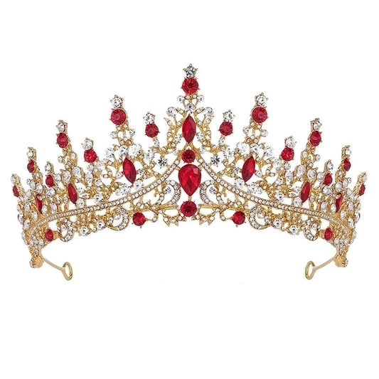 Crimson Radiance: Golden Pear-Cut Crystal Tiara
