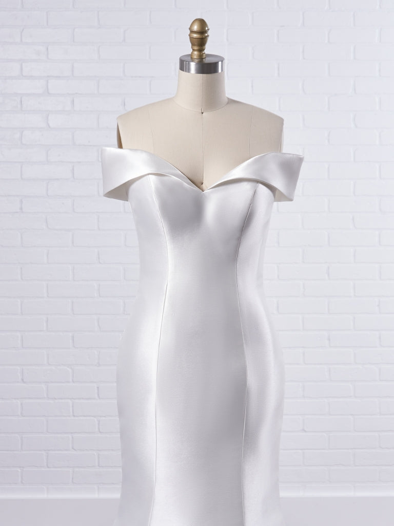 Josie: Off-the-Shoulder Satin Mermaid Bridal Gown with Chapel Train