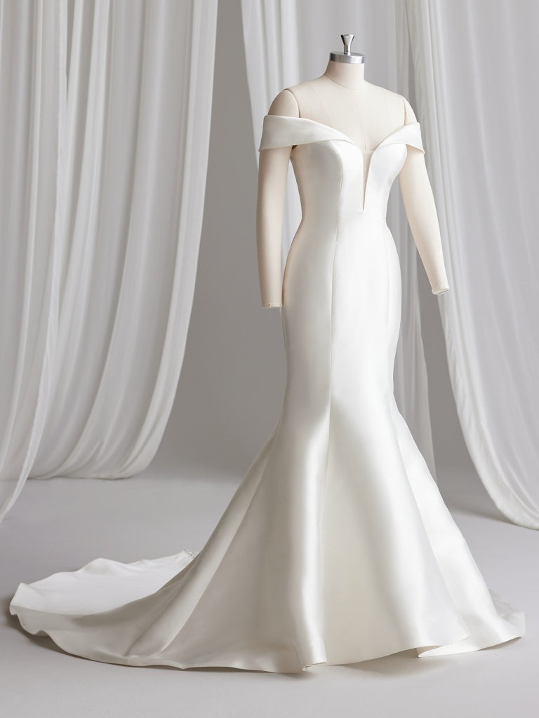 Josie: Off-the-Shoulder Satin Mermaid Bridal Gown with Chapel Train
