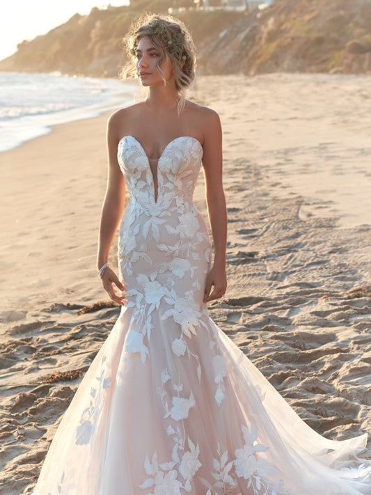Hattie: Floral Lace Illusion Mermaid Gown with Plunging Sweetheart Neckline