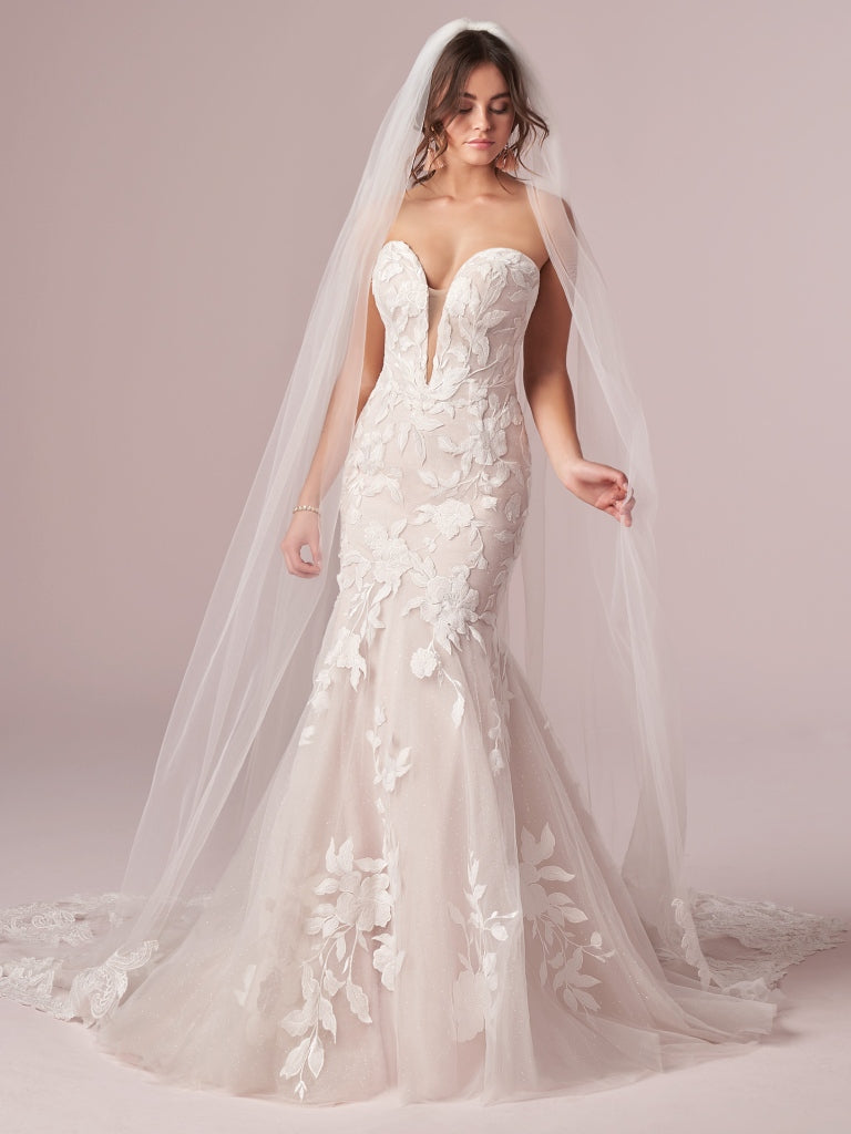 Hattie: Floral Lace Illusion Mermaid Gown with Plunging Sweetheart Neckline