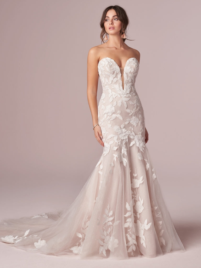 Hattie: Floral Lace Illusion Mermaid Gown with Plunging Sweetheart Neckline